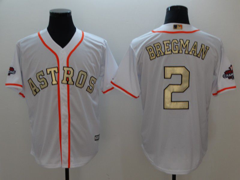 Men Houston Astros #2 Bregman White Gold version Game MLB Jerseys